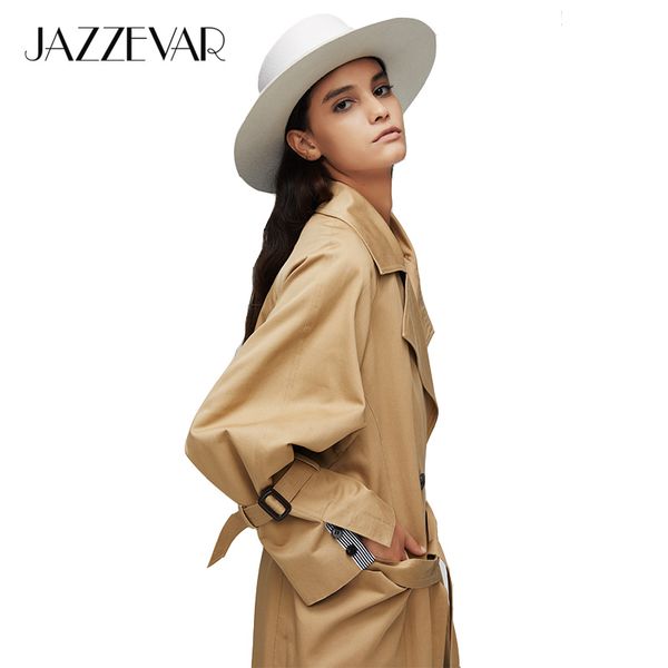 

jazzevar 2019 new arrival autumn trench coat women oversize double breasted vintage loose clothing womens and blouses 9008, Tan;black