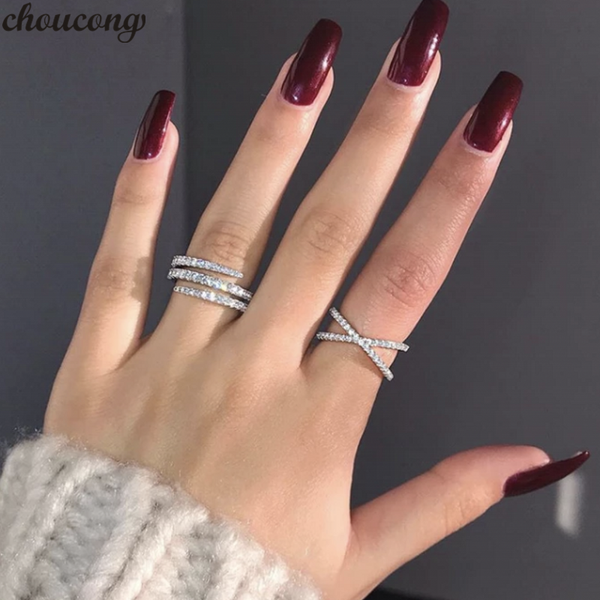 

choucong 2019 cross statement ring pave cz stone 925 sterling silver engagement wedding band rings for women party jewelry, Slivery;golden