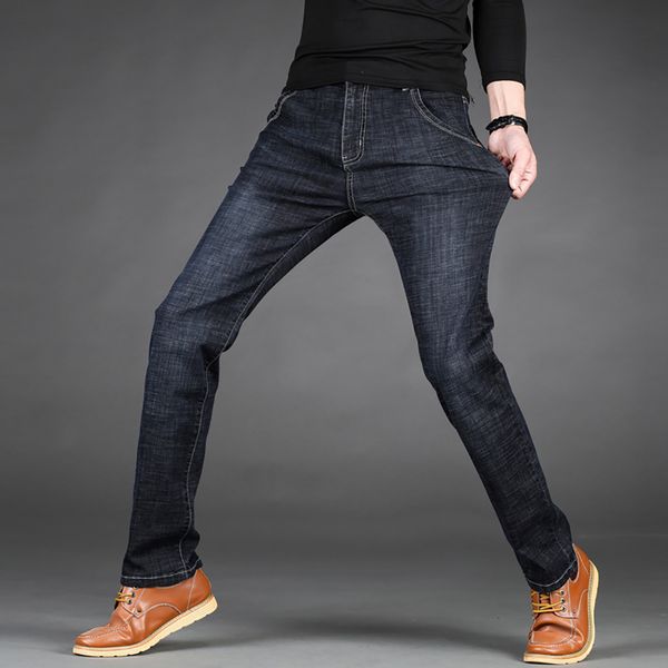 

audwhale summer men skinny stretch jeans mid waist solid black blue denim pants for men summer male jeans