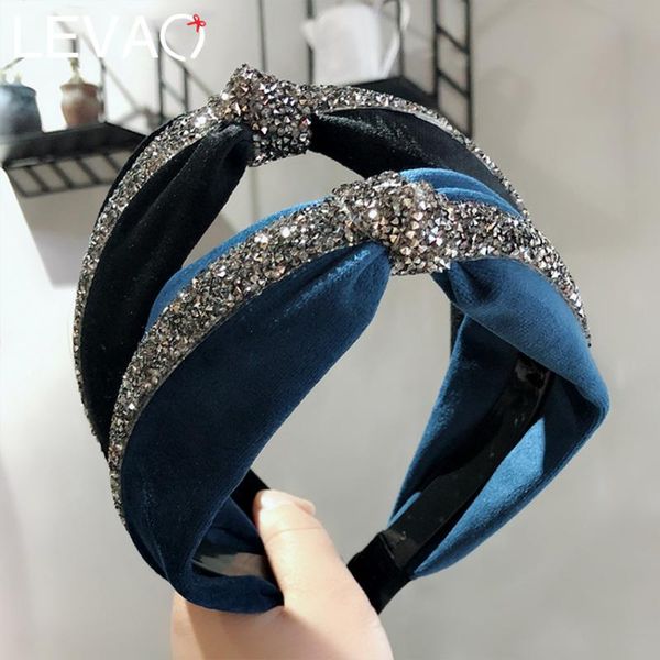

hair accessories levao rhinestone knot hairbands handmade shine cross knotted headbands crystal inlaid velvet girls headband