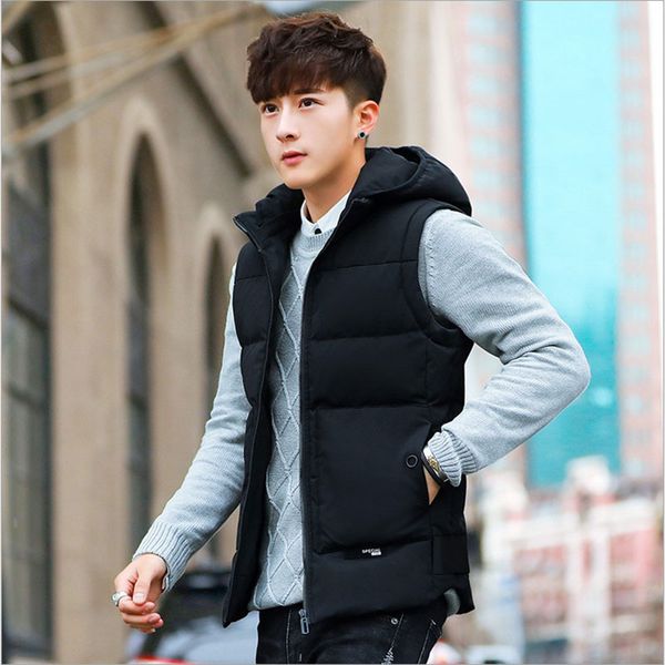 

2018 new spring autumn sleeveless jacket for men fashion warm hooded male winter vest, Black;white