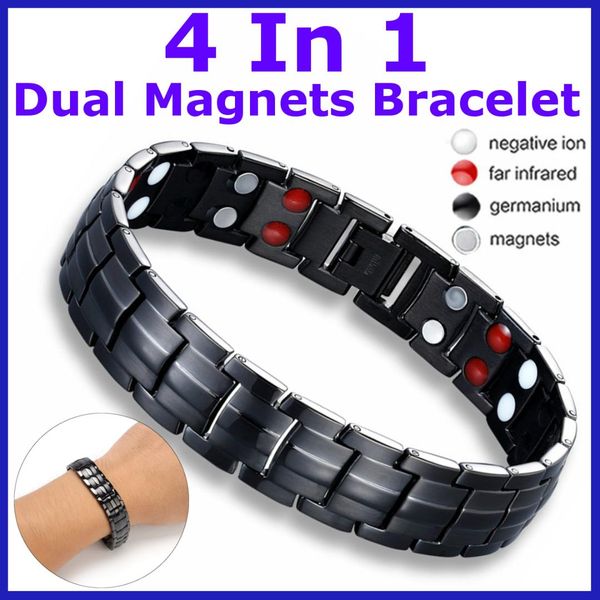

4 in 1 men women titanium magnetic bracelet bangle super strong anion energy therapy bio arthritis health care fashion bracelet, Golden;silver