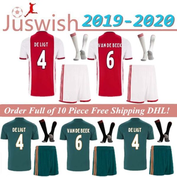 

ajax soccer jersey 2019 2020 ajax fc neres kit jersey kits tadic klaassen nouri ziyech football uniform full set with socks, Black