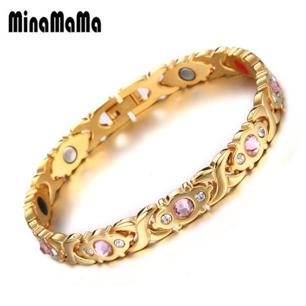 

gold color 316l stainless steel arthritis therapy magnetic bracelets for women germanium ion health care rhinestone bracelet, Black
