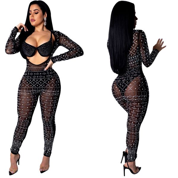 

женщины sexy комбинезон rompers sheer сетки-футляр v шеи длинным рукавом fashion night club party нижнее комбинезоны, Black;white