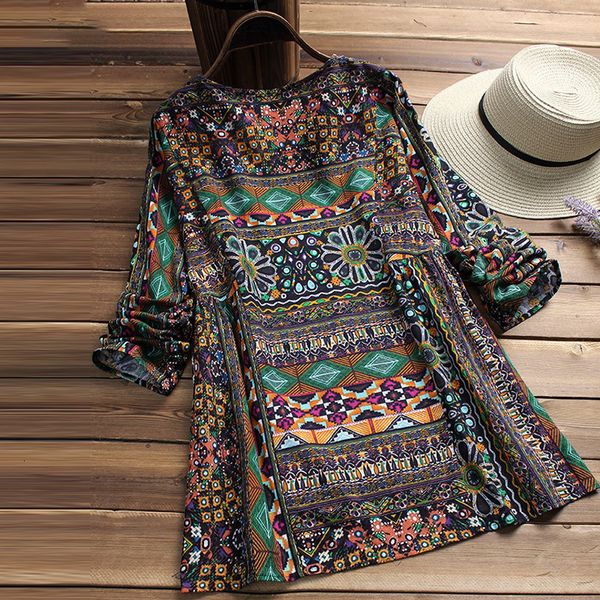 

blouse women ladies fashion 2019 women blouse autumn long sleeve shirt long sleeve vintage print blusas femininas plus size, White