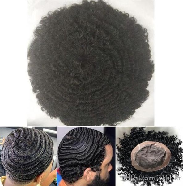 360 Dalga Afro Saç Tam Dantel Peruk Erkek Peruk Mono Ile NPU Toupee 10A Hint Virgin İnsan Saç Değiştirme Erkekler Için Ücretsiz Kargo