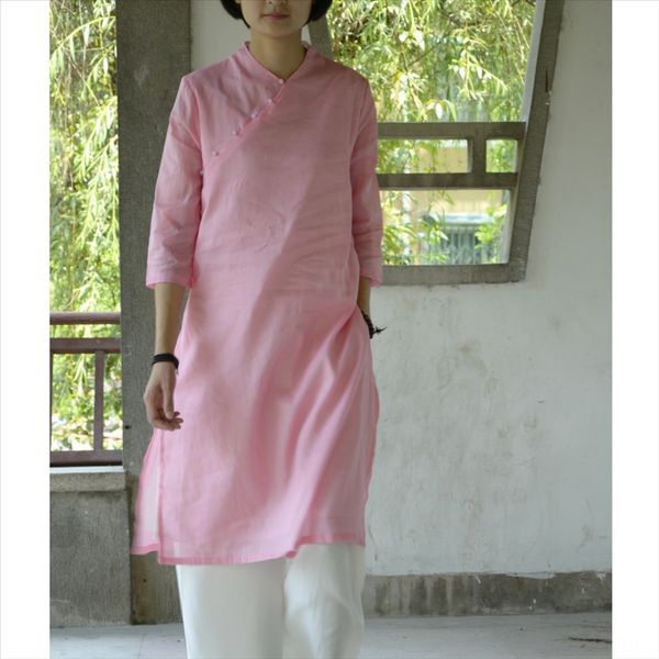 

y785 summer dress improved cheongsam jade theme costume ethnic clothing buckle slim double layer thin ramie one old dress v-neck double laye, Red