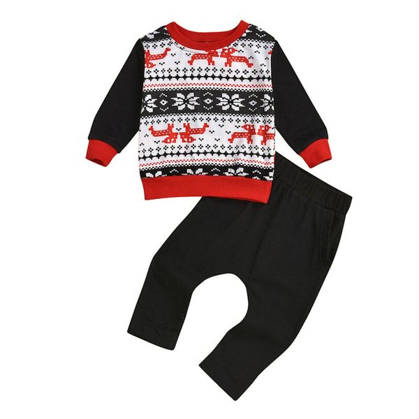 

christmas xmas outfit set for toddler baby boys long sleeve sweatshirt pullovers pants leggings costumes 1-4y, White