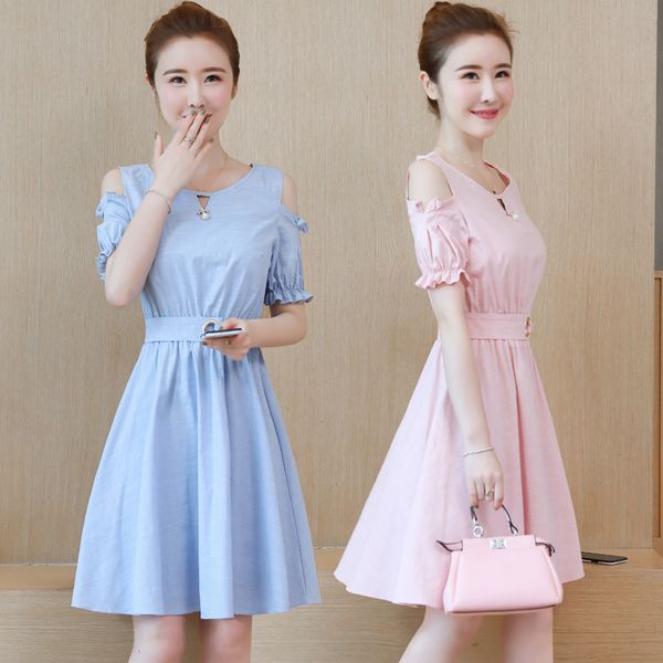 

корейский офис платье женщина elegant с коротким рукавом твердого платья a-line тонкой талии мини платья лето женщины простой vestidos, Black;gray