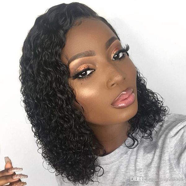 

beeos short lace front human hair wigs pre plucked with baby hair deep part curly brazilian remy hair lace front wigs 8-16, Black