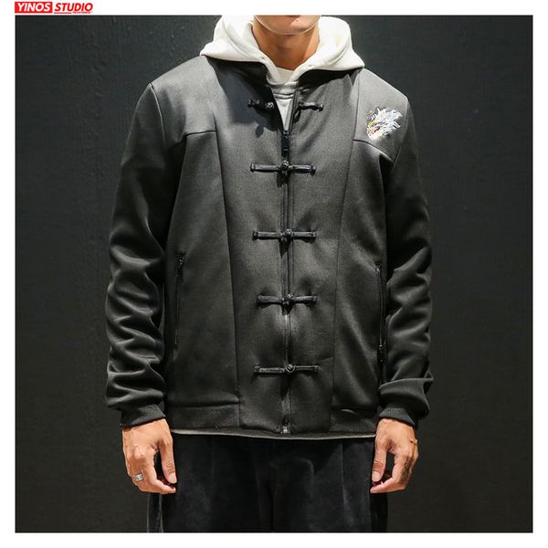 

dropshipping 2019 autumn solid chinese drago embroiderystyle causal jacket male streetwear fashion outdoor slim fit coats, Black;brown