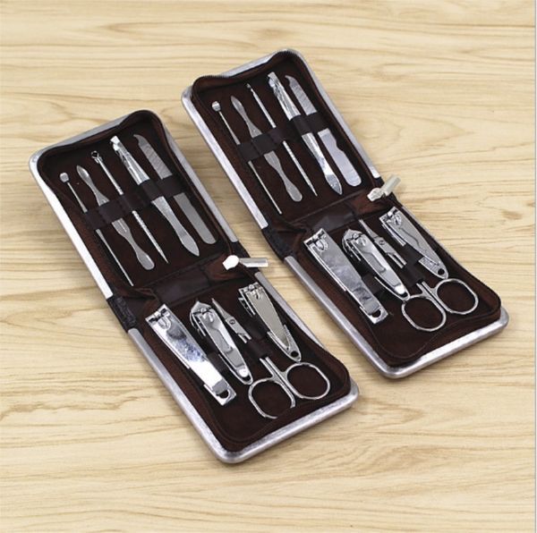 

9pcs/lot professional pedicure/manicure set nail clippers cuticle grooming kit with case multi tool new100sets