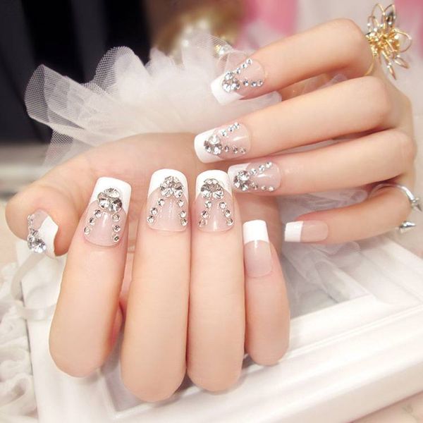 

fashion hybrid color false nail geometry nail tips fake tips manicures tools with rhinestone fake, Red;gold