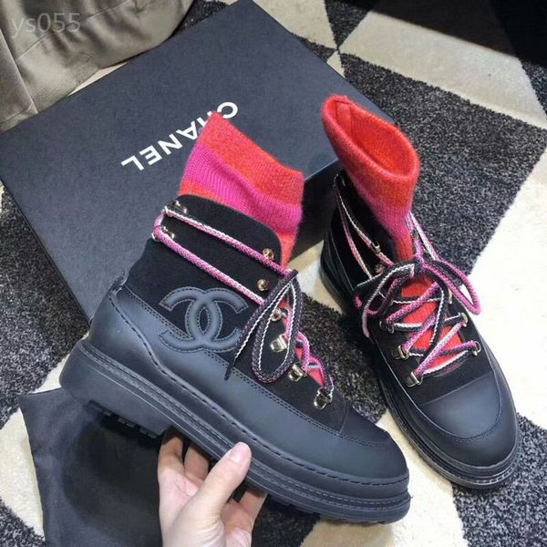 

fall / winter 19 new short boots women's fashion wool knitted wool low heel ankle boots lace up luxurious, Black