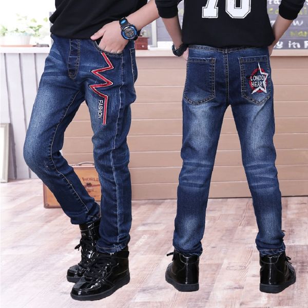 

children boys jeans spring kids denim pants boys casual pencil jeans pants.4y-15y children letter straight trousers, Blue