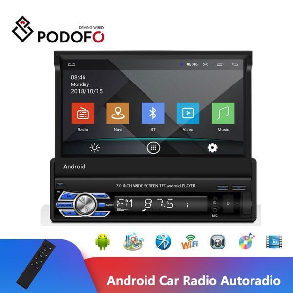 

podofo android car radio retractable gps wifi autoradio 1 din 7'' touch screen car multimedia mp5 player bluetooth radio stereo