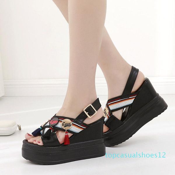 

jouir talons 2020 new arrivals women sandals wedges platform metal decoration pumps summer leisure woman sandals, Black