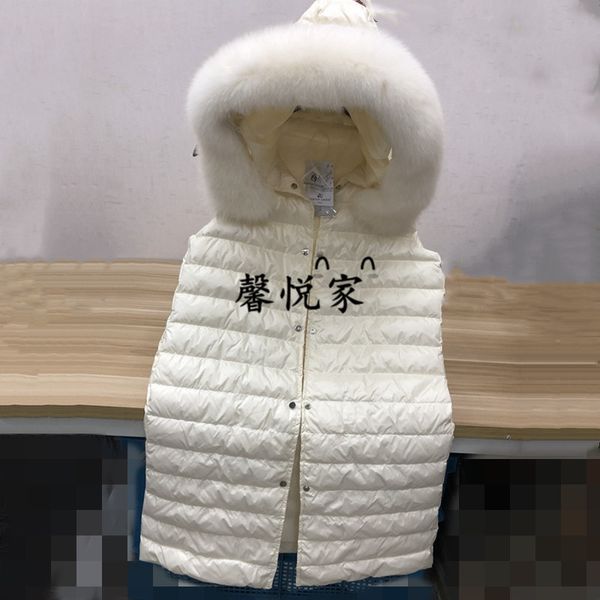 

2018 new arrival qian si chen long solid covered button slim standard sleeveless white duck down 90% 200g-250g office lady broad, Black