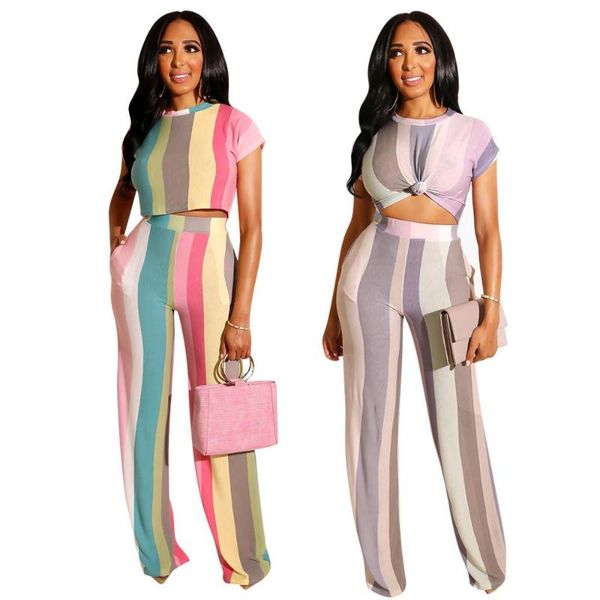 

women two piece set summer crop wide leg pants striped patchwork pants 2 piece set women's two pieces sets suits, White