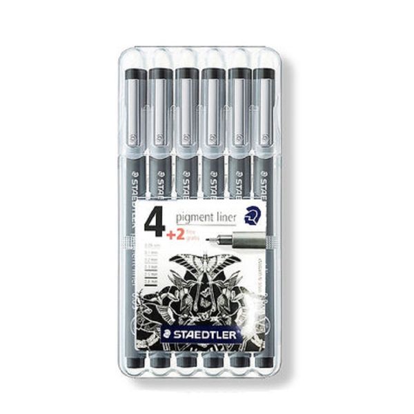 

staedtler 308 sb6p drawing needle pen pigment liner hook line pen, Black;red