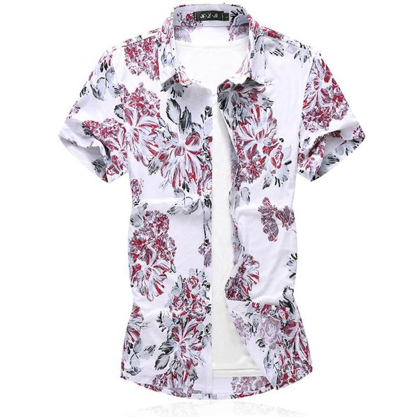 

7xl mens shirts casual slim fit floral shirt men elastic mercerized cotton short sleeve mens casual shirts, White;black