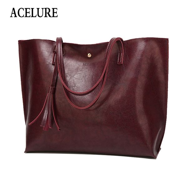 

acelure winter women bag tassel luxury handbags large capacity women shouilder bag ladies hasp oil wax leather women handbags y190620