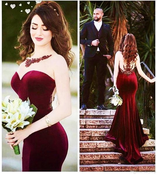 

burgundy mermaid prom dresses sheer neck swewetheart velvet backless formal dress evening gowns ogstuff abendkleider vestidos, Black
