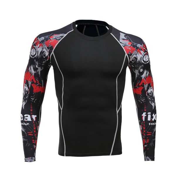 

compression sport t shirt men running shirt 3d mens gym tshirt quick dry tight fitness jogging training workout shirts rashguard, Black;blue