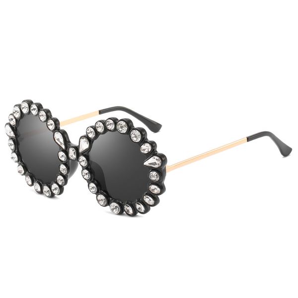 

new crystal diamond round frame women's sunglasses women brand designer retro fashion diamond gold frame sunglasses women round sunglas, White;black