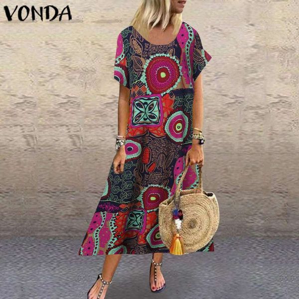

women cotton linen dress vintage printed maxi long dress vonda 2020 summer sundress casual robe plus size vestido s-5xl, Black;gray