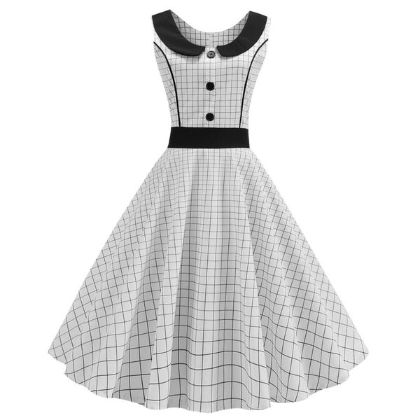 

2019 fashion dresses forfashion women vintage swing 50s housewife lapel casual evening party prom dress plus size 40, Black;gray