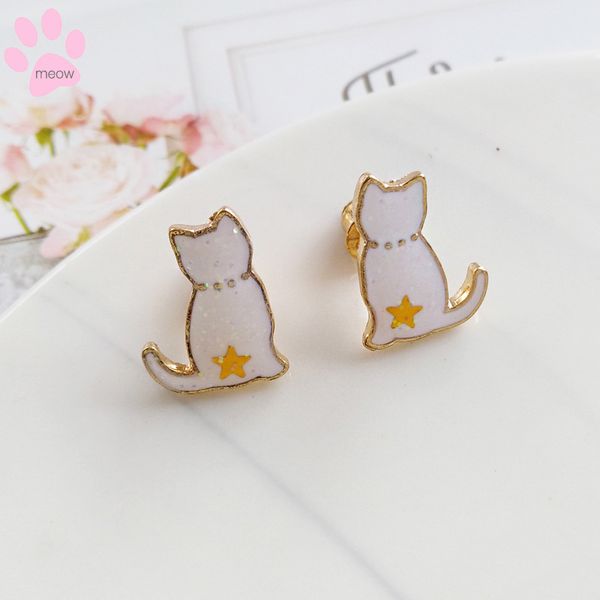

earrings lovely cat accessories 2019 new women's cat earrings studs earclip plush star party birthday gift, Golden;silver