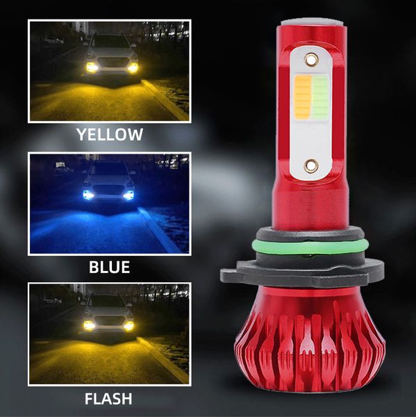 

2x cob 9006 driving car headlight 8000k ice blue 3000k amber yellow led fog lights bulbs drl dual color lamps