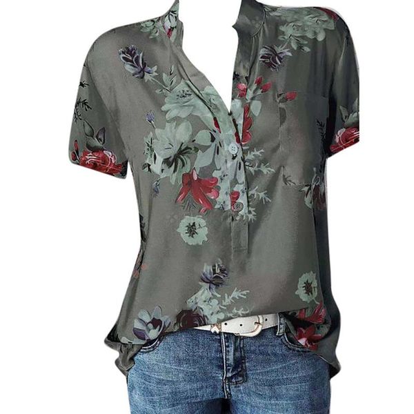 

blouse women printing pocket plus size short sleeve summer female blouse easy shirt v-neck bohemian mujer 2020 #t1g, White