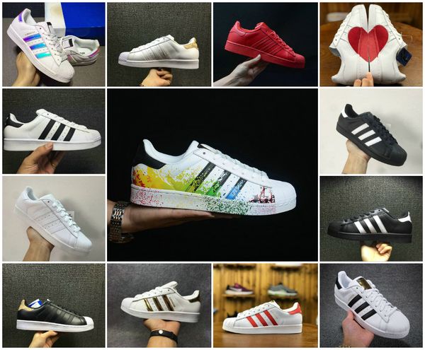 

продажи 2019 оригинал супер звезда белая голограмма радужные юниоры superstars 80-х годов гордость женские мужские тренеры superstar повседн, Black