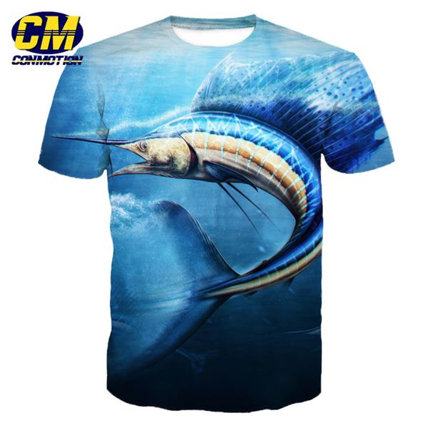 

fish series cool blue sailfish print fashion 3d short sleeve t-shirt dropshipping and wholesale, White;black