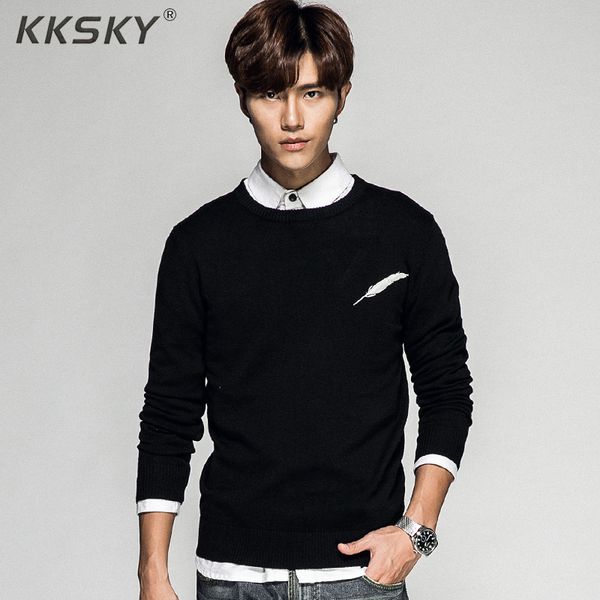 

embroidery sweater men long sleeve mens sweater and pullover autumn slim plus cotton knittwear pull homme coats, White;black