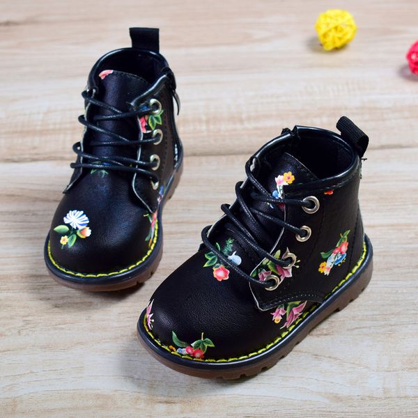 

2018 new spring/autumn children rubber boots leather non-slip boots for girls waterproof fashion kids boots size 21-30 y200104, Black;grey