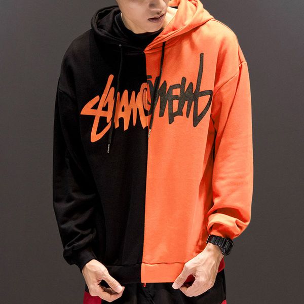

2019 men causal hoodies sweatshirts winter teen's scratch print splice hoodie sweatshirt jacket pullover sudaderas para hombre, Black