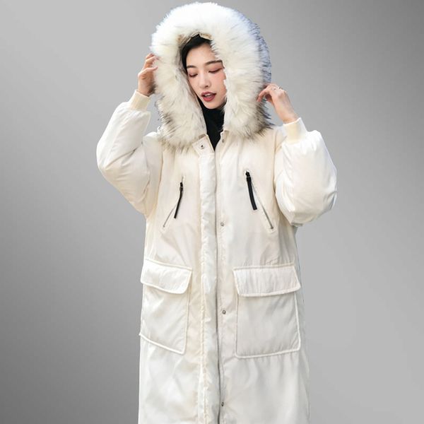 

fur collar winter coat women fashion office hooded cotton padded jacket vintage thicken parkas loose warm outerwear pj302, Black