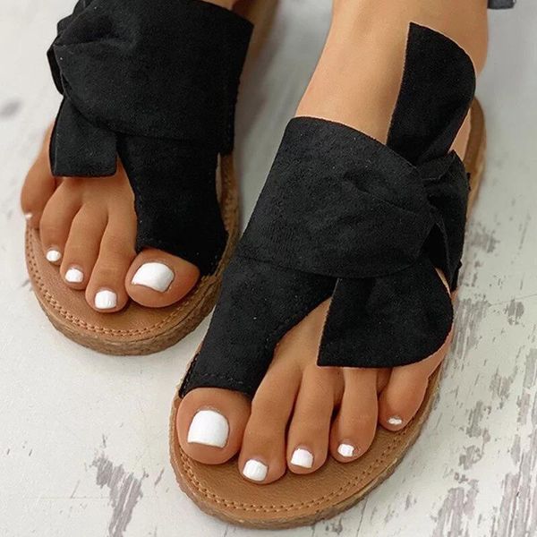 

summer fashion new women slippers bow summer sandals indoor outdoor linen -flops beach women shoes female flat sandals, Black