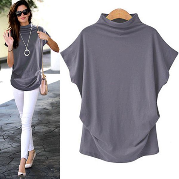 

women casual turtleneck short sleeve cotton girl solid casual shirt female solid girl clothing blouse kimono, White