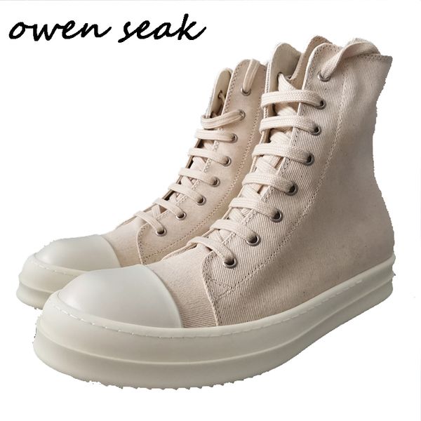 

owen seak men casual canvas shoes high-ankle lace up luxury trainers sneakers boots brand zip flats shoes big size, Black