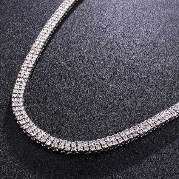 

d&z width 8mm hip hop cuban necklaces alloy 2 row bright crystal tennis chain necklace for men jewelry, Silver
