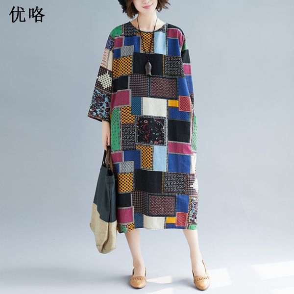 

new arrival 2019 summer fashion plaid dress plus size 4xl 5xl 6xl cotton linen ethnic print dresses oversize loose long dress, Black;gray