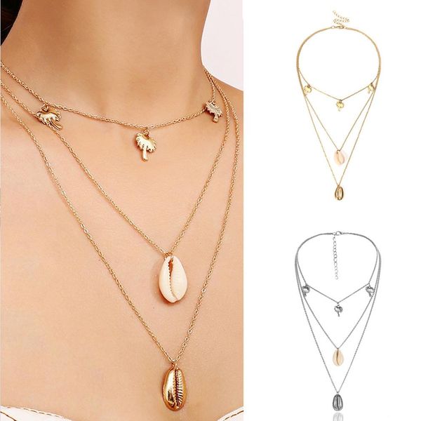 

boho fashion multi layer gold silver color conch shell pendants necklace for women ocean seashell beach party gift jewelry