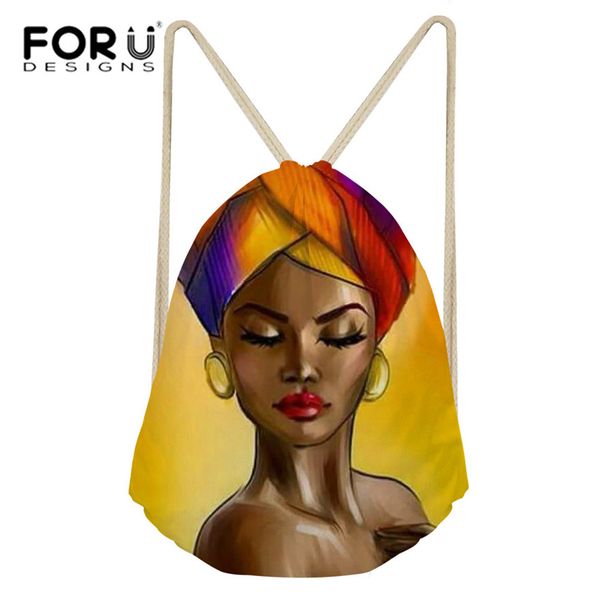 

forudesigns women's drawstring bags for kids mini shoulder bagpack ladies black art african girls printing beach string bags