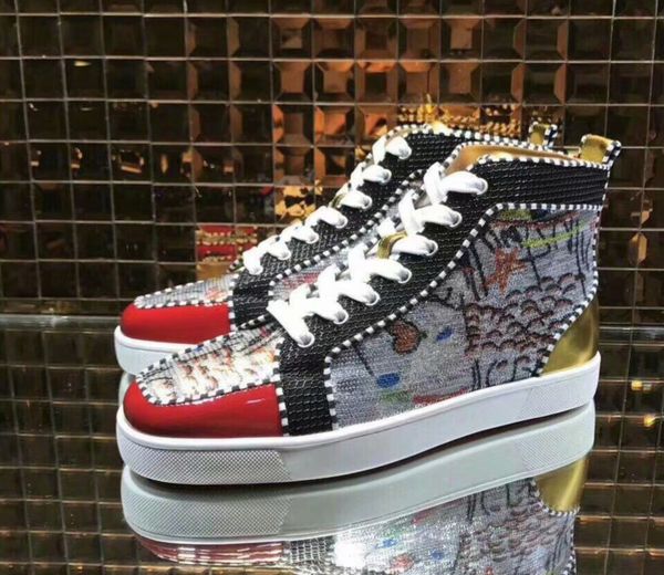 

designer fashion red bottoms shoes studded spikes flat sneakers for men women glitter party lovers genuine leather casual rivet sneake sx09, Black