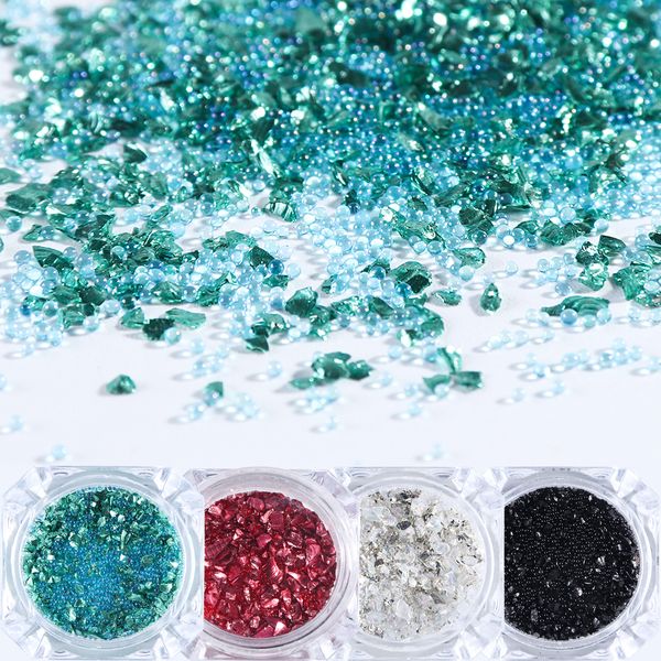 

12 color 3d caviar broken glass nail art micro rhinestones glitter irregular crystal shiny stones mini beads manicure decor, Silver;gold